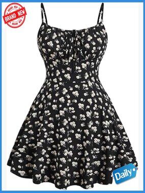 Women's Plus Size Floral Boho Sundress Sleeveless Cami Flowy Mini Dress